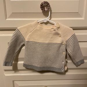 Baby Gap side button gray cream stripe sweater 6-12 months